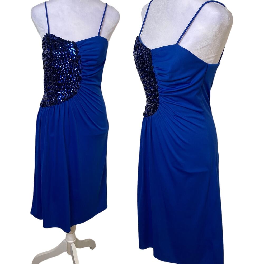 Vintage GlenRob Party Dress Bright Blue Sequin Detail Strappy Womens Size XS